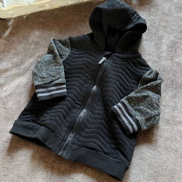 First Impressions Black & Gray Zip Up Hoodie Sweatshirt - 12 Months - Picture 1 of 5